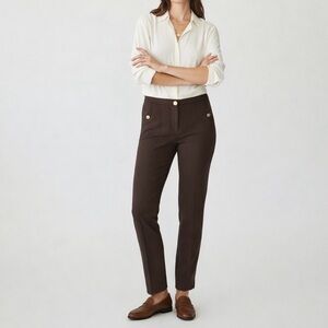 Tory Burch Brown Wool Blend Tailored Trousers Logo Button Work Pants Size 2